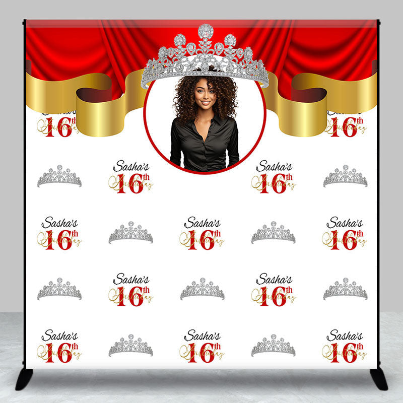 Lofaris Silver Crown Custom Photo Birthday Repeat Backdrop