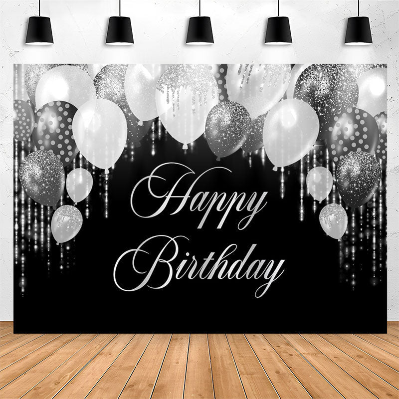 Lofaris Silver Glitter Balloon Black Birthday Party Backdrop