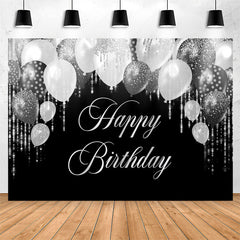 Lofaris Silver Glitter Balloon Black Birthday Party Backdrop