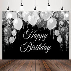 Lofaris Silver Glitter Balloon Black Birthday Party Backdrop