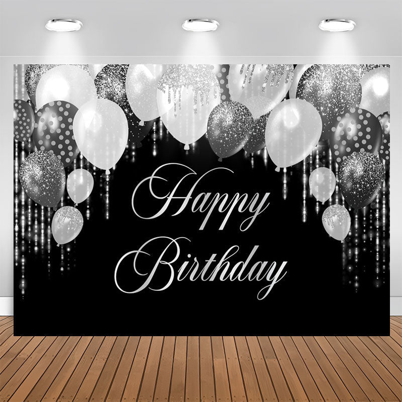 Lofaris Silver Glitter Balloon Black Birthday Party Backdrop