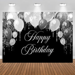 Lofaris Silver Glitter Balloon Black Birthday Party Backdrop