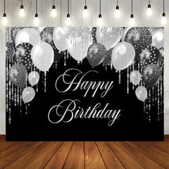 Lofaris Silver Glitter Balloon Black Birthday Party Backdrop