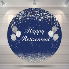 Lofaris Silver Glitter Bokeh Blue Round Retirement Backdrop