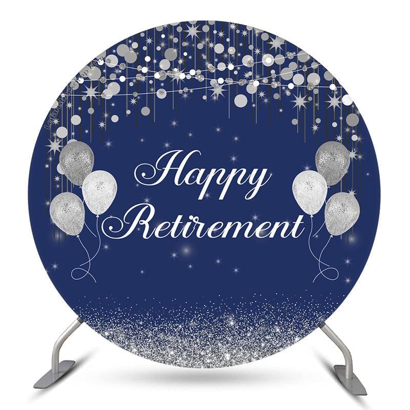 Lofaris Silver Glitter Bokeh Blue Round Retirement Backdrop