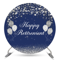 Lofaris Silver Glitter Bokeh Blue Round Retirement Backdrop