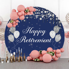 Lofaris Silver Glitter Bokeh Blue Round Retirement Backdrop