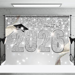 Lofaris Silver Glitter Confetti 2026 Graduation Party Backdrop