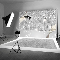 Lofaris Silver Glitter Confetti 2026 Graduation Party Backdrop