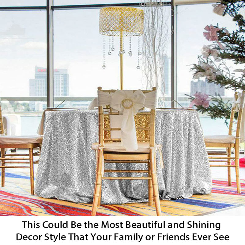 Lofaris Silver Glitter Sequin Party Banquet Round Table Cover