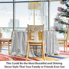 Lofaris Silver Glitter Sequin Party Banquet Round Table Cover
