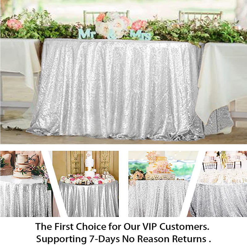 Lofaris Silver Glitter Sequin Party Banquet Round Table Cover