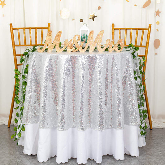 Lofaris Silver Glitter Sequin Party Banquet Round Table Cover