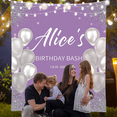 Lofaris Silver Glitter Soft Purple Custom Name Birthday Backdrop