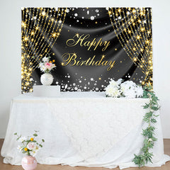 Lofaris Silver Gold Diamonds Curtain Happy Birthday Backdrop