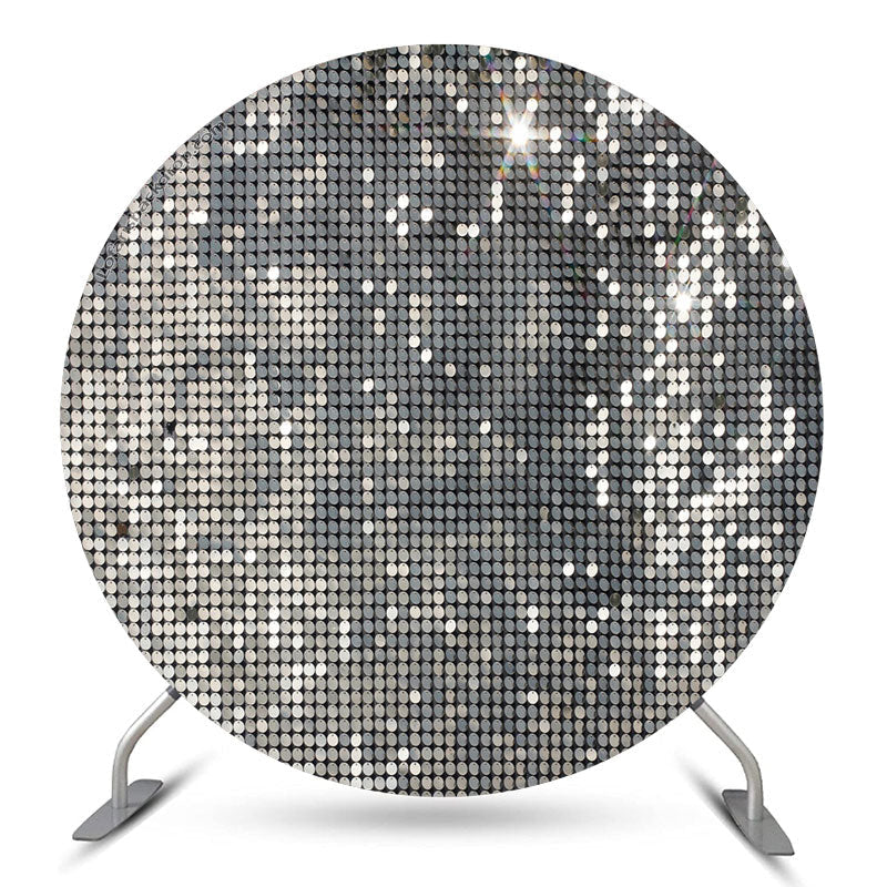 Lofaris Silver Lattice Glitter Round Birthday Party Backdrop