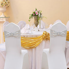 Lofaris Silver Sequin Buckles Banquet Chair Sash Band Bows