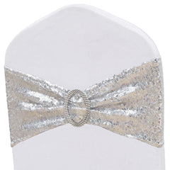 Lofaris Silver Sequin Buckles Banquet Chair Sash Band Bows