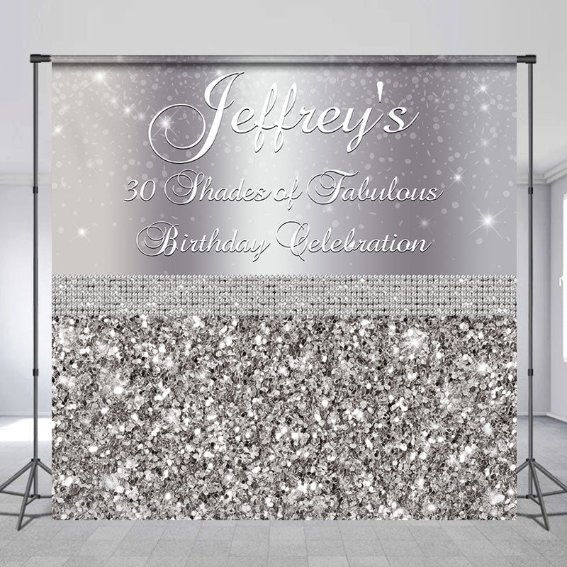 Lofaris Silver Sequin Diamonds Custom 30th Birthday Backdrop