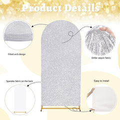 Lofaris Silver Sequin Fitted Arch Backdrop Cover for Wedding Decor