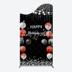 Lofaris Silver Sparkle Balloon Black Arch Retirement Backdrop