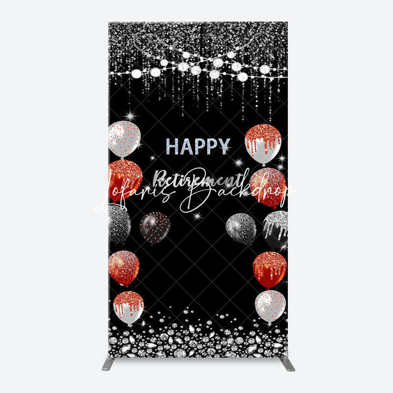 Lofaris Silver Sparkle Balloon Black Arch Retirement Backdrop