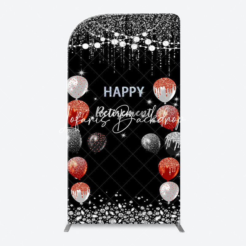 Lofaris Silver Sparkle Balloon Black Arch Retirement Backdrop