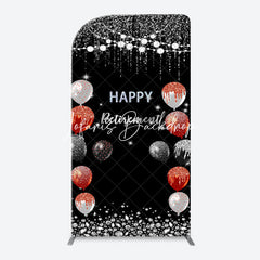 Lofaris Silver Sparkle Balloon Black Arch Retirement Backdrop