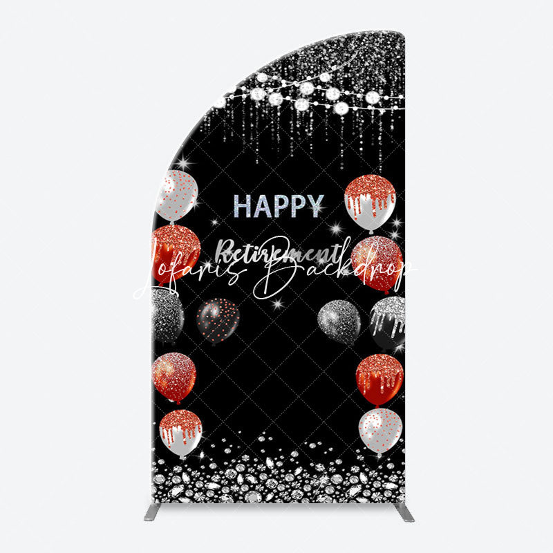 Lofaris Silver Sparkle Balloon Black Arch Retirement Backdrop