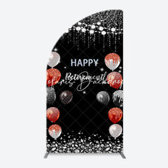 Lofaris Silver Sparkle Balloon Black Arch Retirement Backdrop