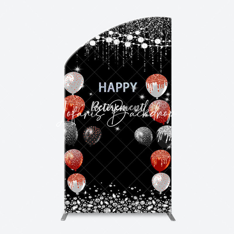 Lofaris Silver Sparkle Balloon Black Arch Retirement Backdrop