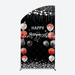 Lofaris Silver Sparkle Balloon Black Arch Retirement Backdrop