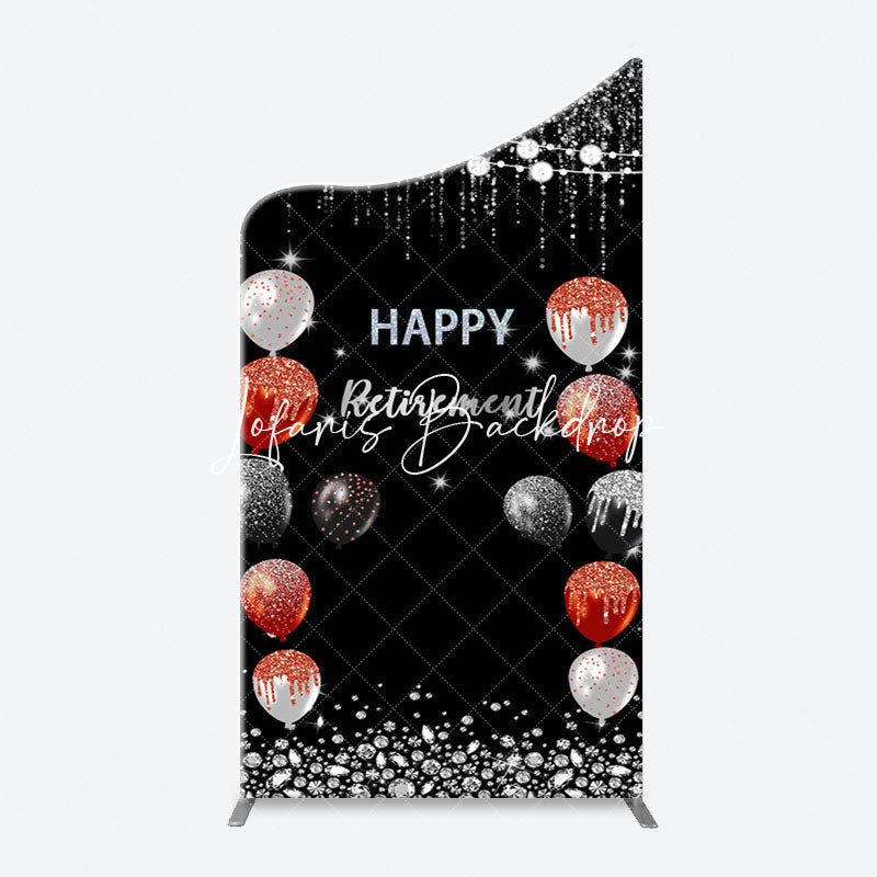Lofaris Silver Sparkle Balloon Black Arch Retirement Backdrop