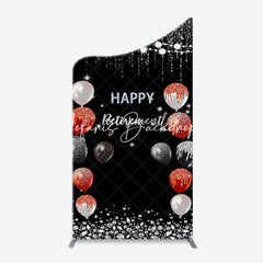 Lofaris Silver Sparkle Balloon Black Arch Retirement Backdrop