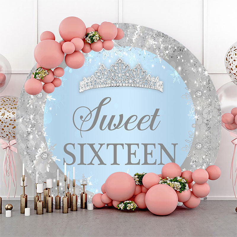 Lofaris Silver Sparkling Snowflake Round Sweet 16 Backdrop