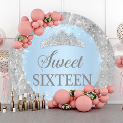 Lofaris Silver Sparkling Snowflake Round Sweet 16 Backdrop