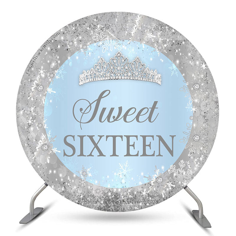 Lofaris Silver Sparkling Snowflake Round Sweet 16 Backdrop