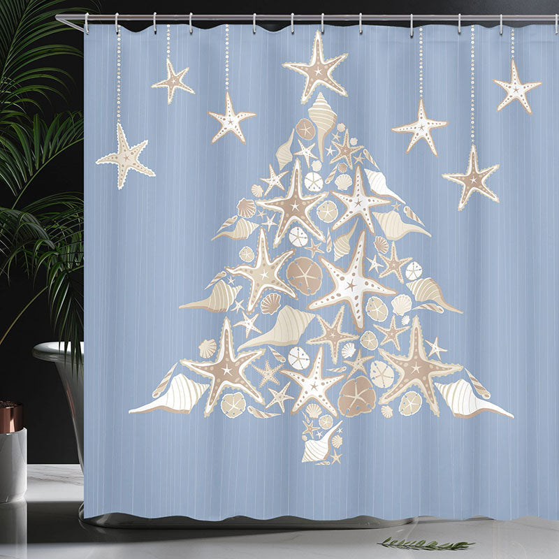 Lofaris Silver Star Xmas Tree Blue Christmas Shower Curtain