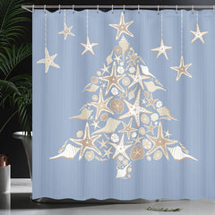 Lofaris Silver Star Xmas Tree Blue Christmas Shower Curtain