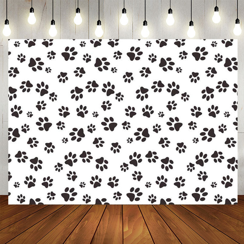 Lofaris Simple Black Dog Paws White Party Backdrop For Boys