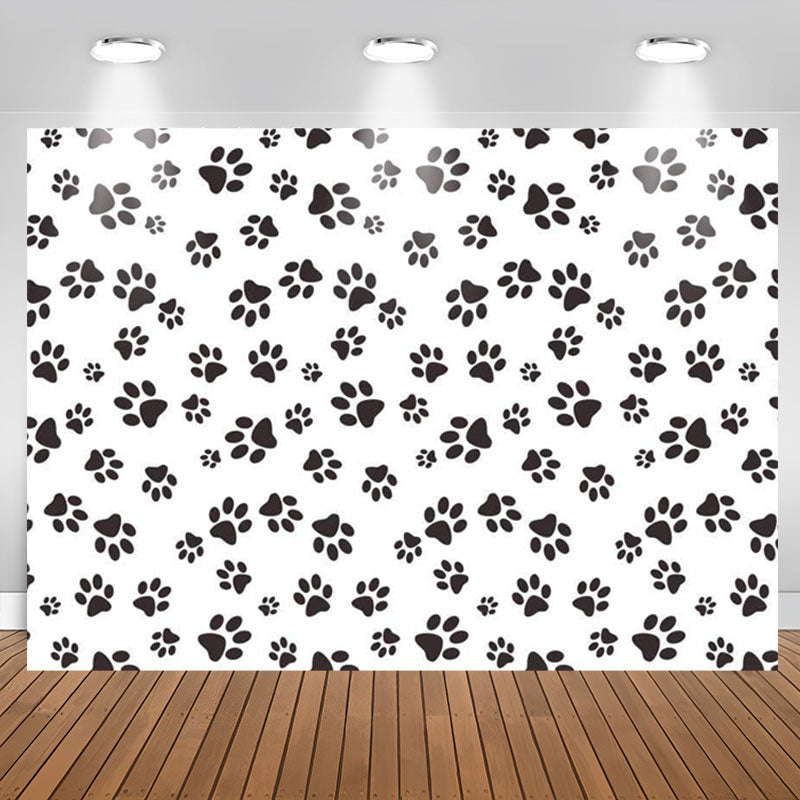 Lofaris Simple Black Dog Paws White Party Backdrop For Boys