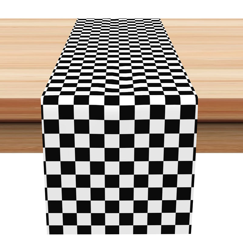 Lofaris Simple Black White Checkered Modern Table Runner