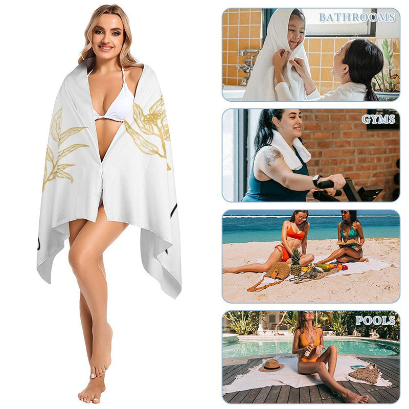 Lofaris Simple Custom Name Gold Leave Bride Beach Towel