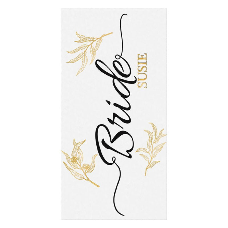 Lofaris Simple Custom Name Gold Leave Bride Beach Towel