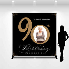 Lofaris Simple Custom Photo Gold Black Birthday Backdrop