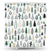 Lofaris Simple Forest Green White Christmas Tree Shower Curtain