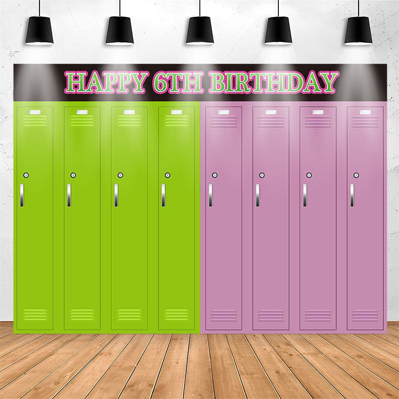 Lofaris Simple Green Pink Locker Happy 6Th Birthday Backdrop