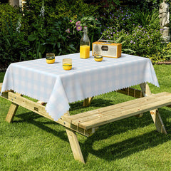 Lofaris Simple Light Blue Plaid Boho Tablecloth For Home Decor
