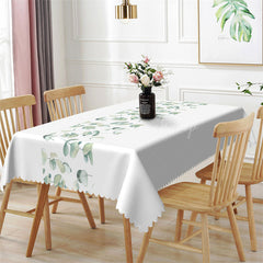 Lofaris Simple Pure White Elegant Leaves Dining Tablecloth