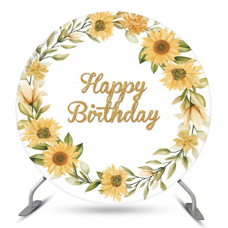 Lofaris Simple Sunflower Wreath White Round Birthday Backdrop